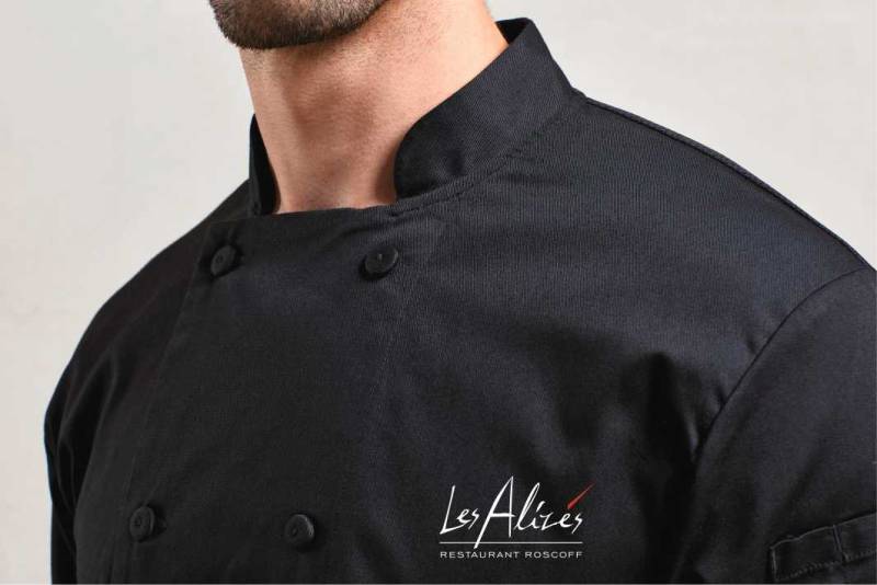 Veste de cuisinier noire personnalisée avec logo - Palavas-les-Flots